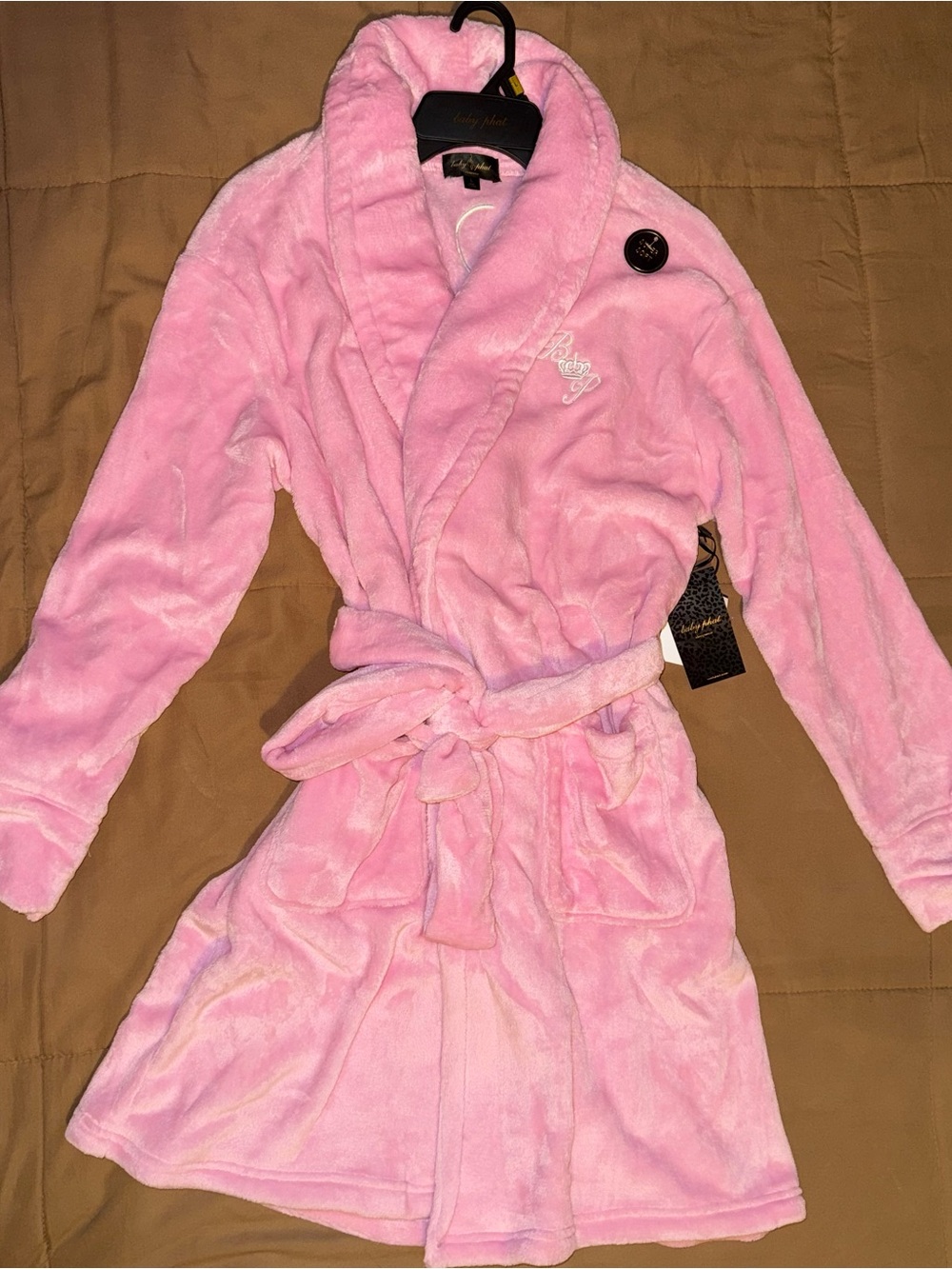 Baby Phat pink velour robe with Cat logo in the back, size L #babyphat #velour